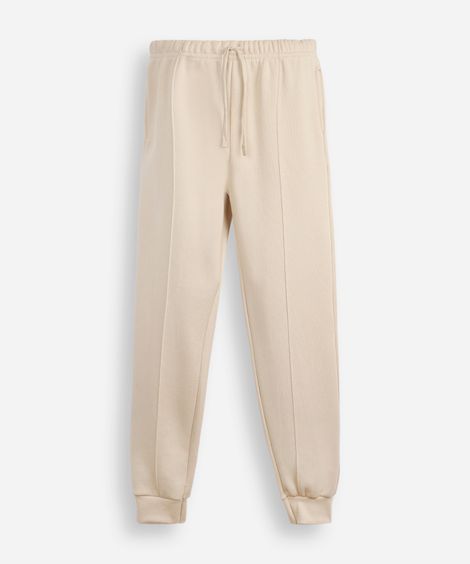 calça jogger juvenil de moletom com nervura bege