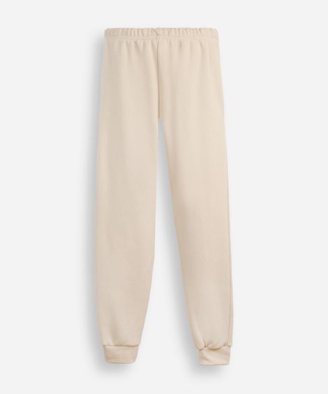calça jogger juvenil de moletom com nervura bege