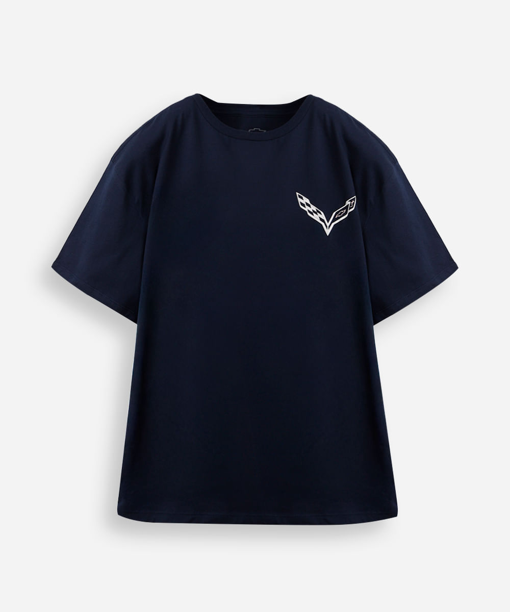 camiseta comfort juvenil de algodão chevrolet covertte azul