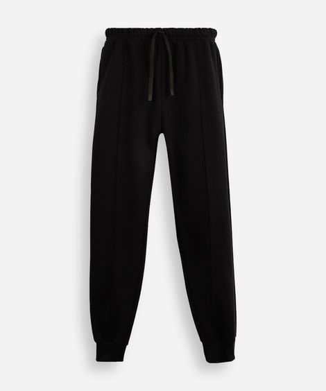 calça jogger juvenil de moletom com nervura preta