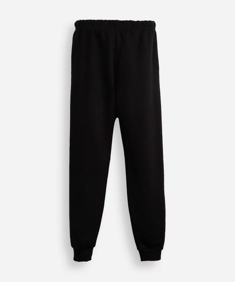 calça jogger juvenil de moletom com nervura preta