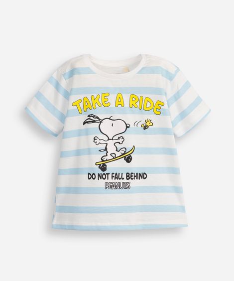 camiseta de algodão infantil snoopy listrada off white