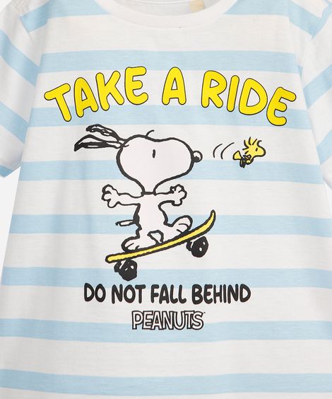 camiseta de algodão infantil snoopy listrada off white