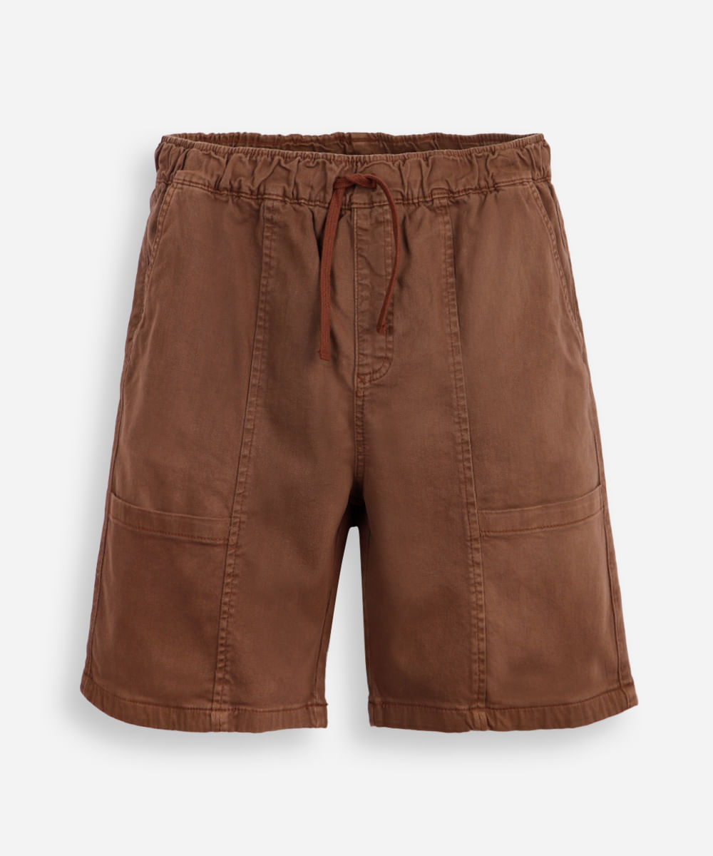 bermuda de sarja juvenil com bolsos marrom