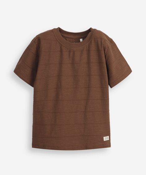 camiseta de algodão infantil básica texturizada marrom
