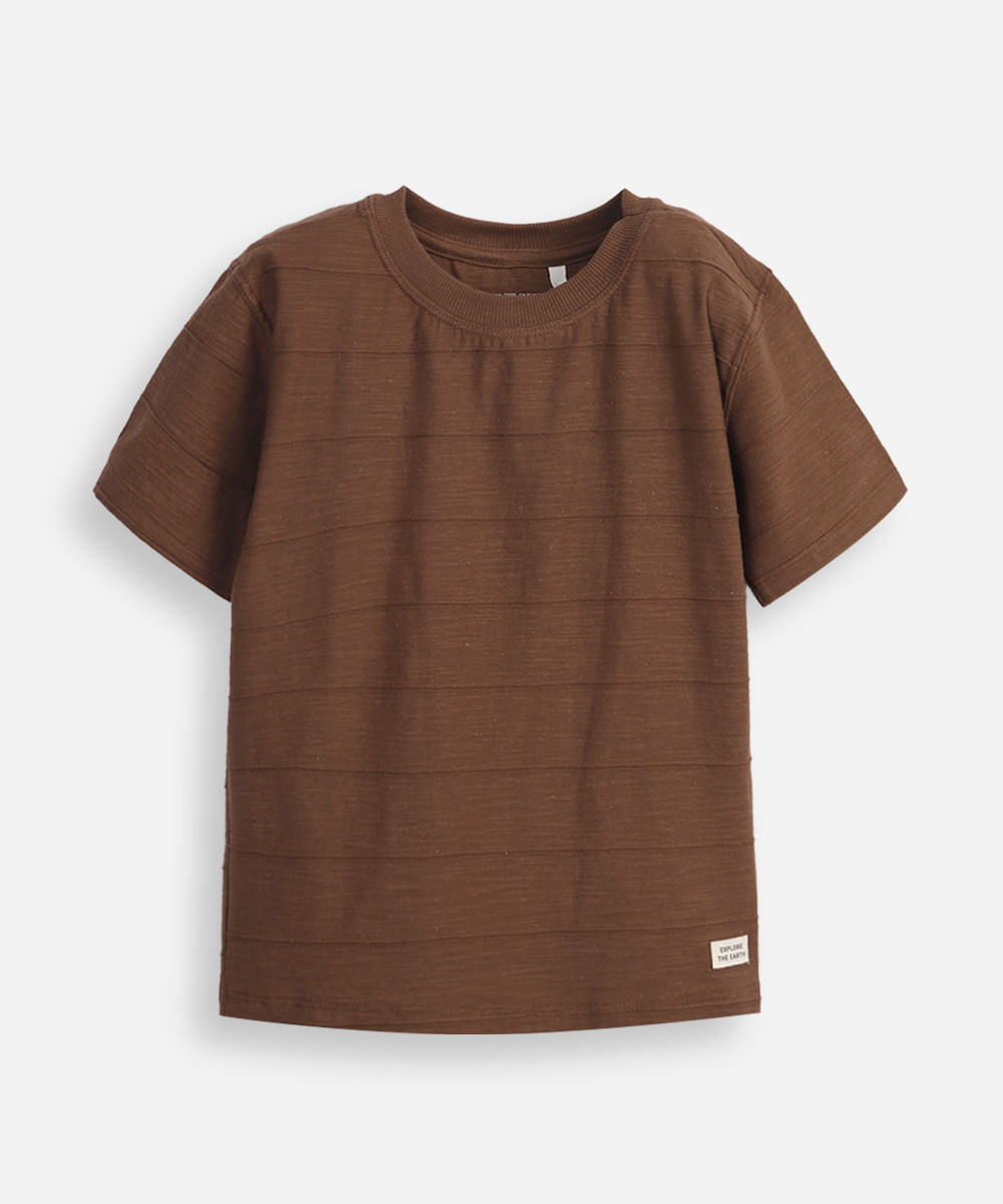 camiseta de algodão infantil básica texturizada marrom