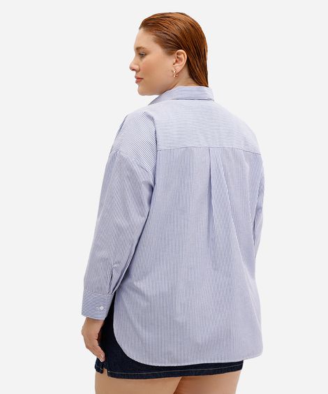 camisa feminina de algodão oversized plus size listrada azul