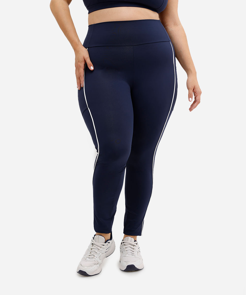 calça legging feminina esportiva com nervura plus size azul