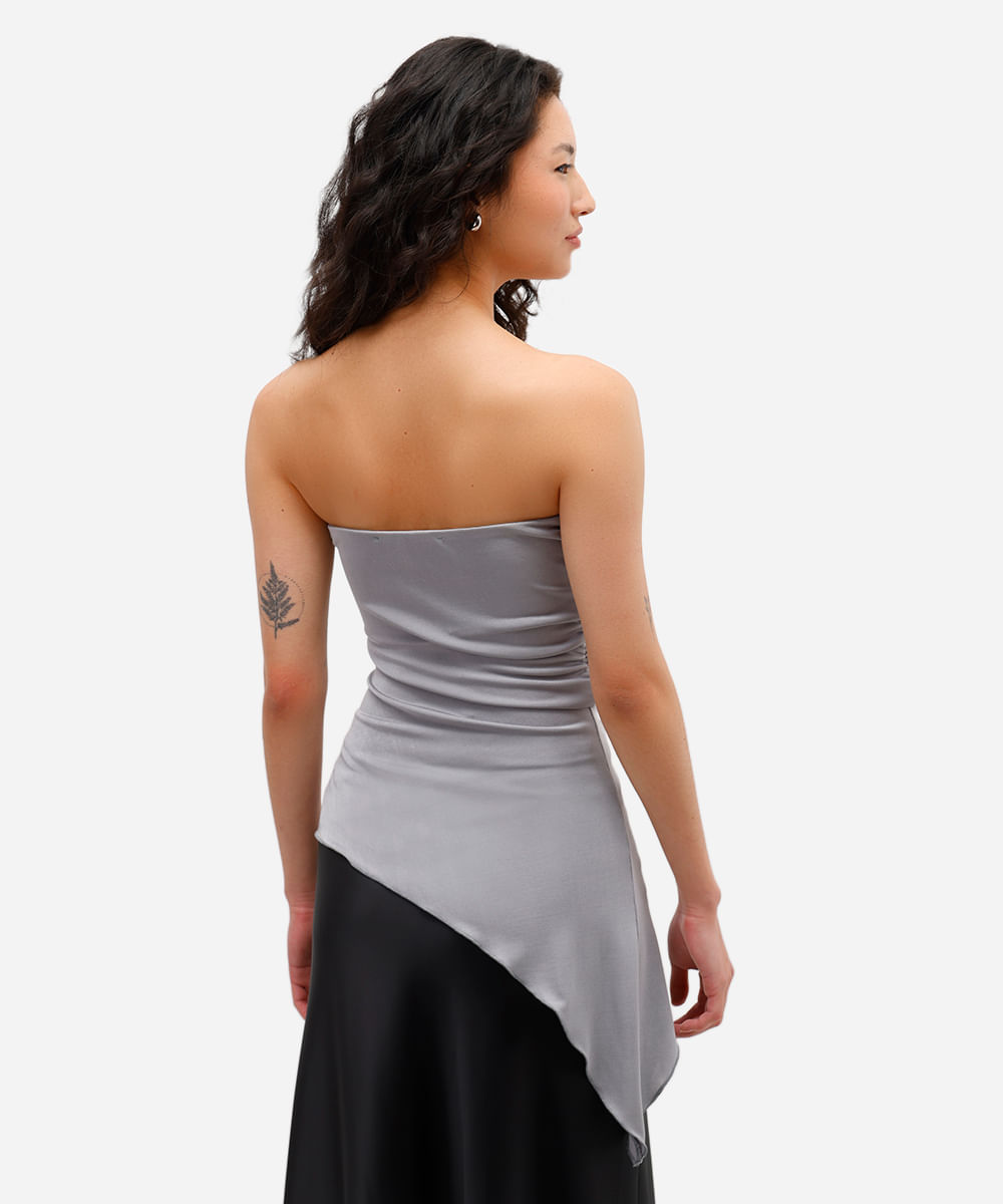 blusa sem alça feminina assimétrica cinza