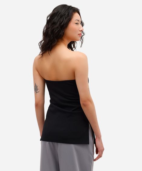 blusa sem alça feminina franzida com fendas preto