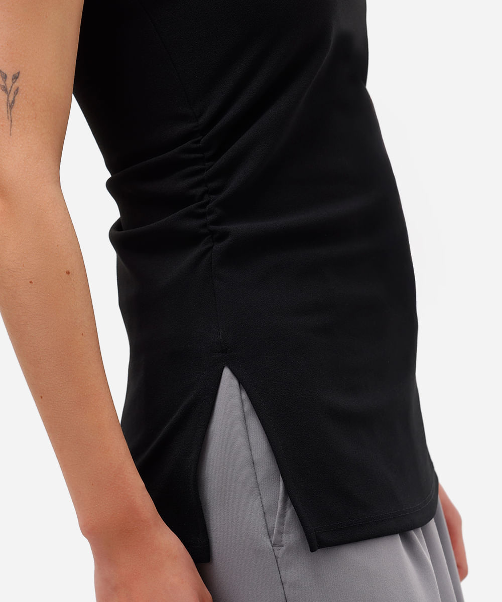blusa sem alça feminina franzida com fendas preto