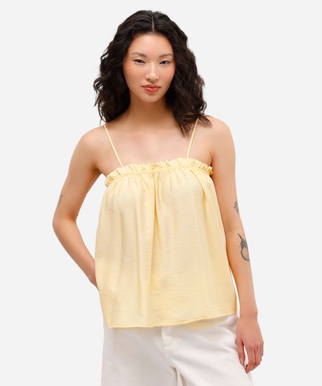 blusa alça fina feminina de viscose com babado amarela