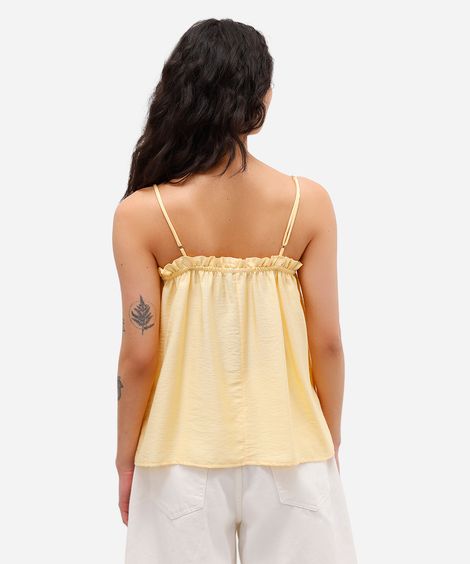 blusa alça fina feminina de viscose com babado amarela