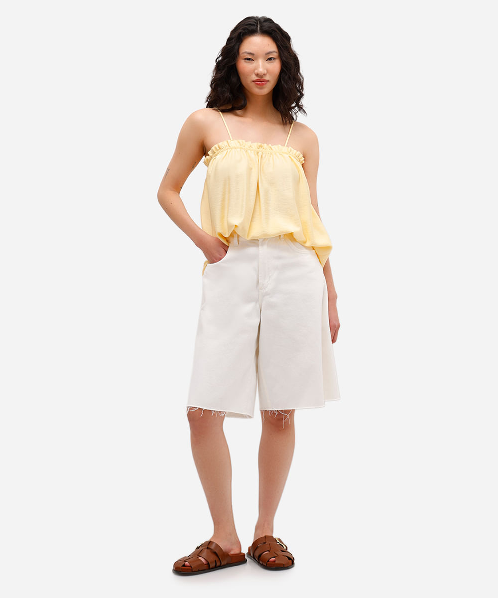 blusa alça fina feminina de viscose com babado amarela