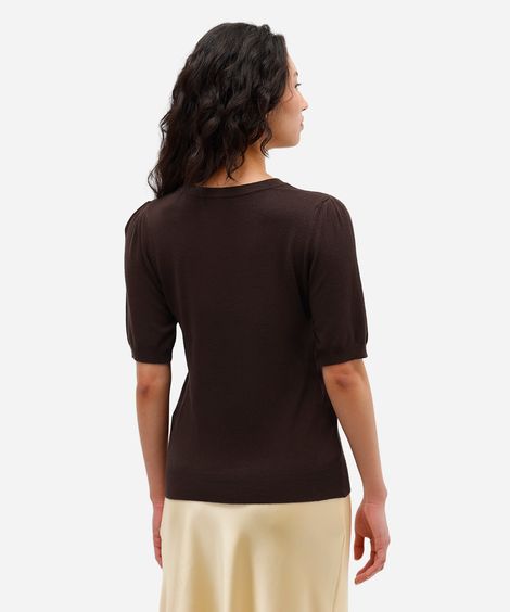 blusa feminina de tricot manga bufante marrom