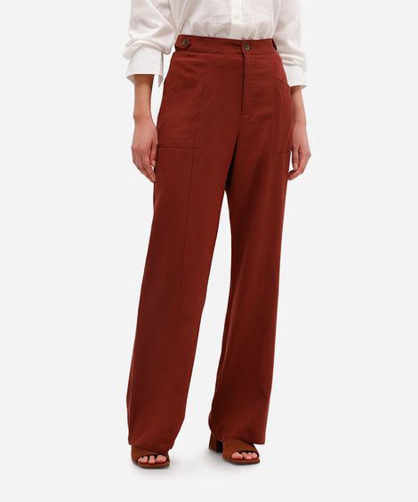 calça wide leg com linho cós elástico vinho