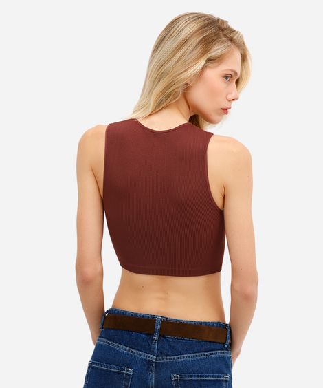 top cropped feminino halter neck de poliamida marrom