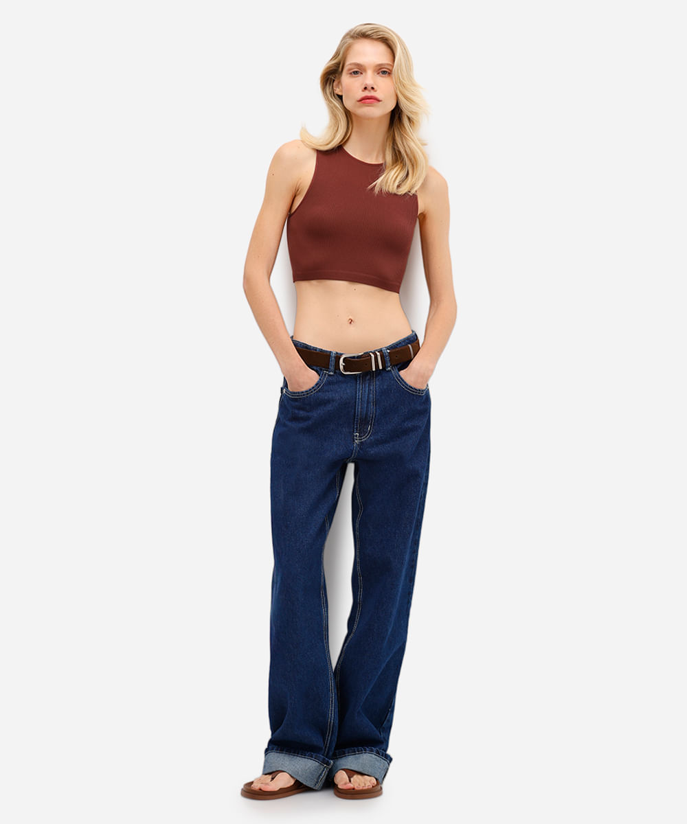 top cropped feminino halter neck de poliamida marrom