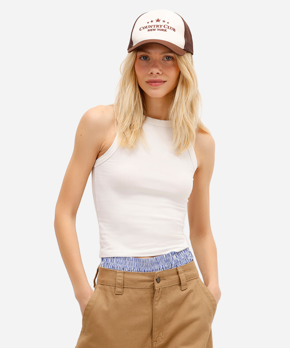 regata feminina de algodão halterneck off white