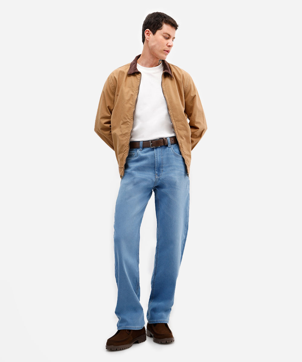 calça reta masculina comfort jeans azul