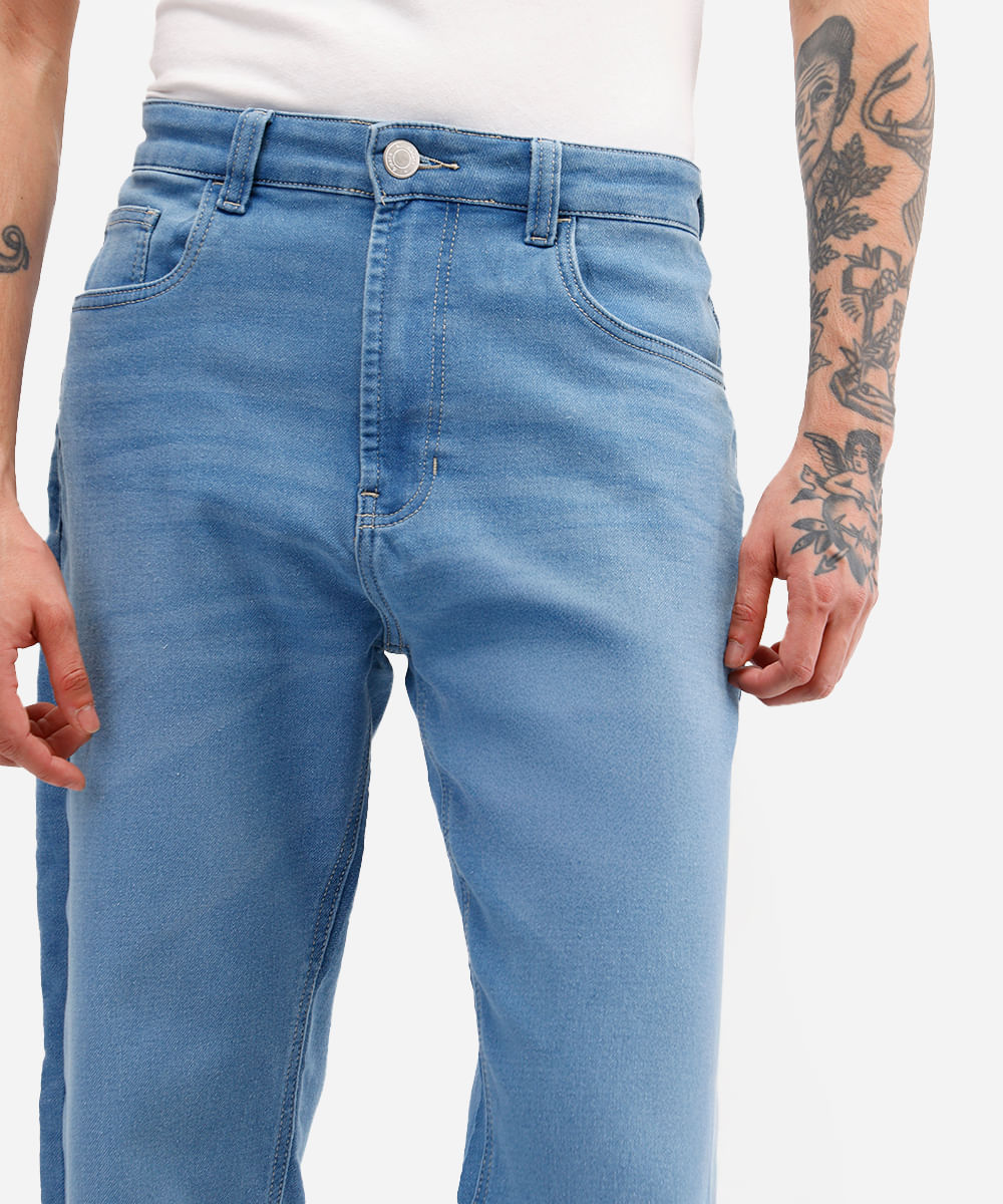 calça reta masculina comfort jeans azul