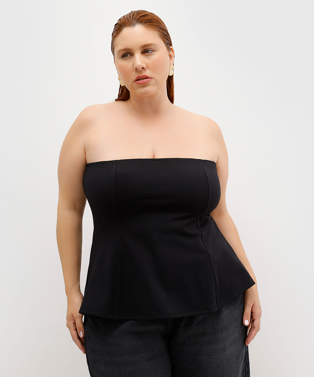 blusa peplum feminina sem alça plus size mindset preta
