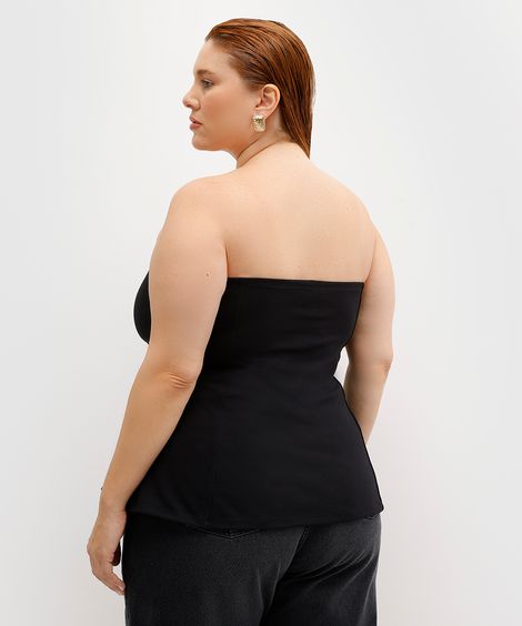 blusa peplum feminina sem alça plus size mindset preta
