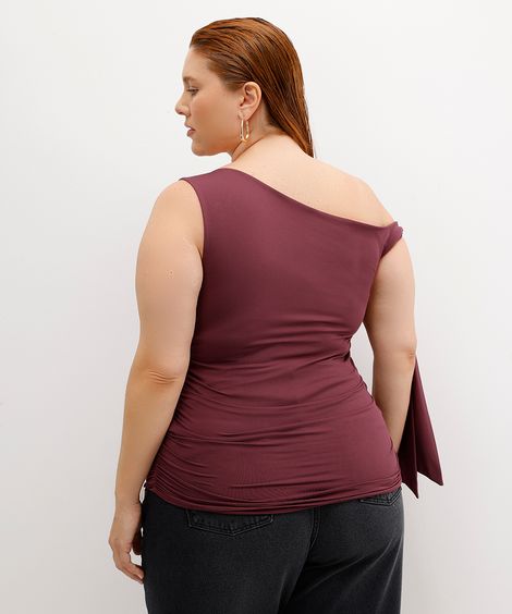 regata feminina com franzido e amarração mindset plus size vinho