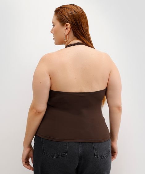 blusa frente única feminina com transpasse plus size mindset marrom