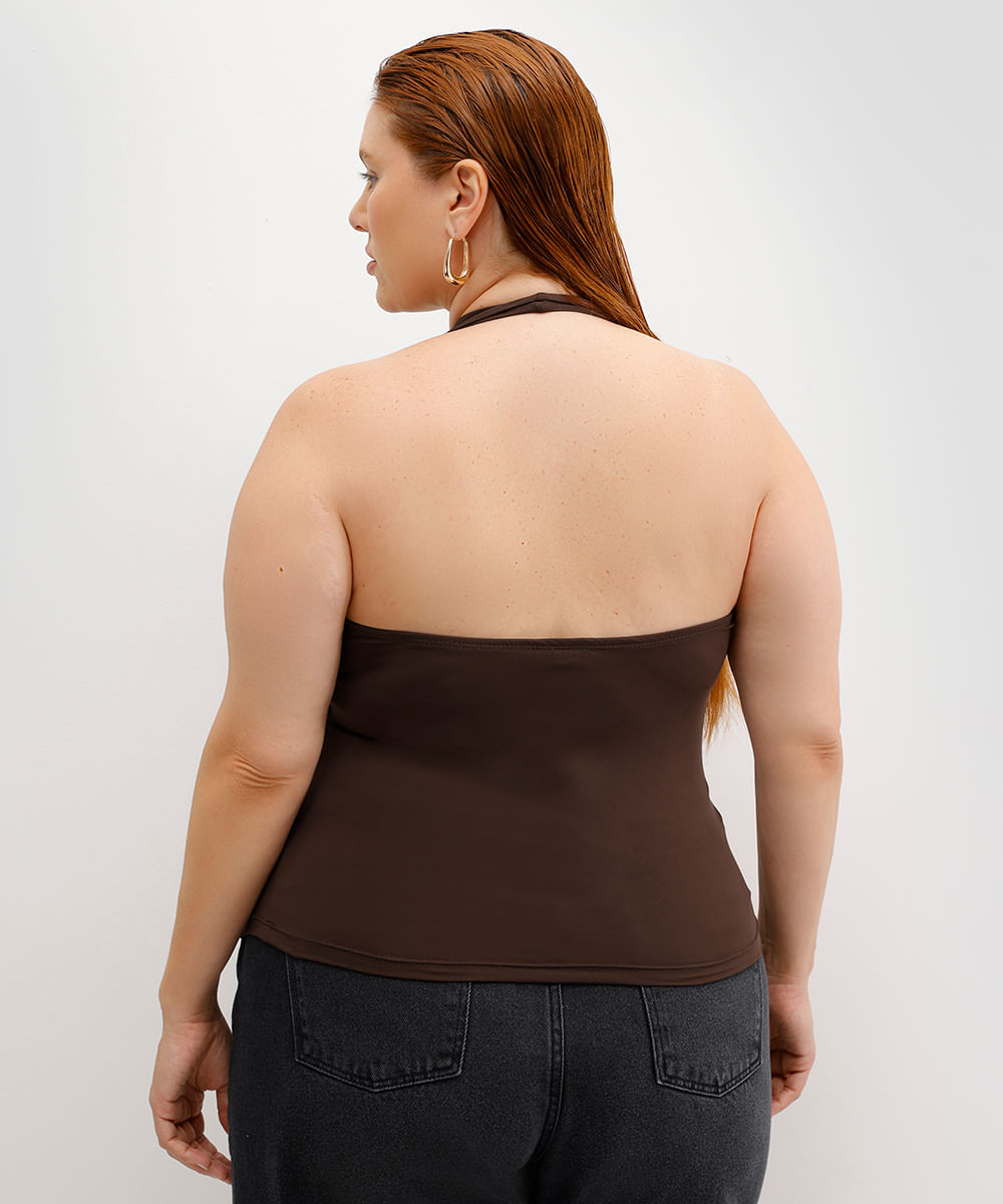 blusa frente única feminina com transpasse plus size mindset marrom