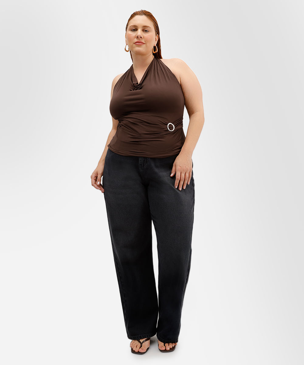 blusa frente única feminina com transpasse plus size mindset marrom