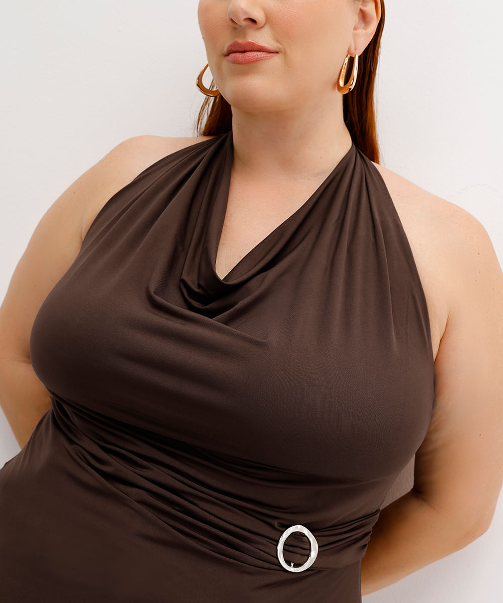 blusa frente única feminina com transpasse plus size mindset marrom