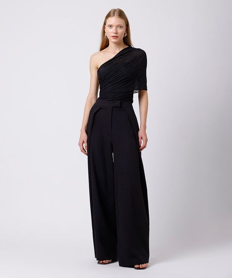 calça feminina de alfaiataria com pregas mindset preta