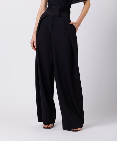 calça feminina de alfaiataria com pregas mindset preta