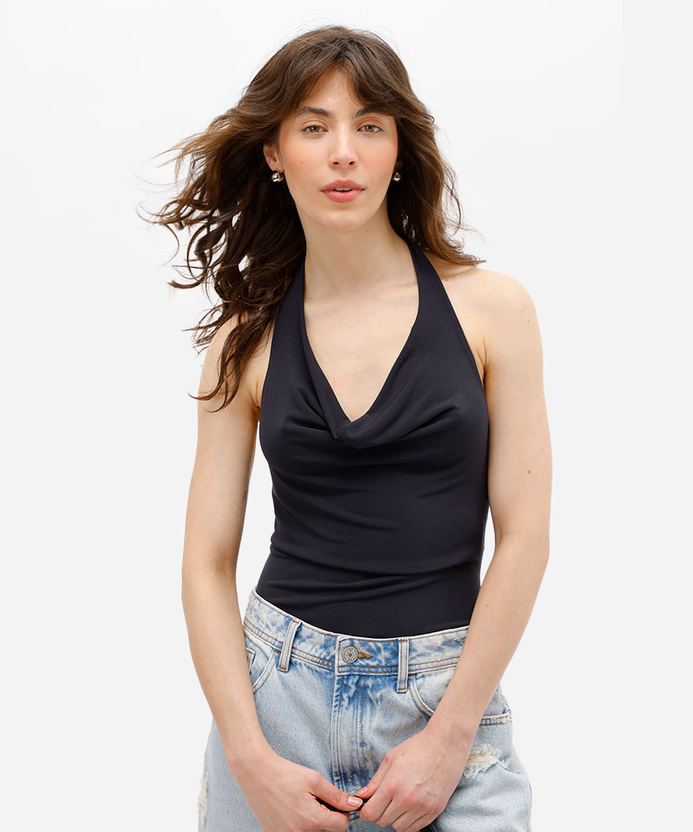 body frente única feminino franzido preto