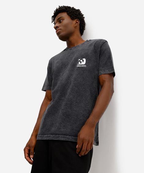 camiseta masculina de algodão estampada preta