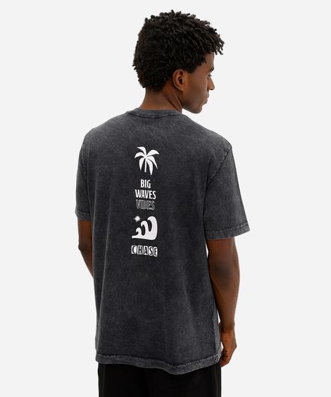 camiseta masculina de algodão estampada preta