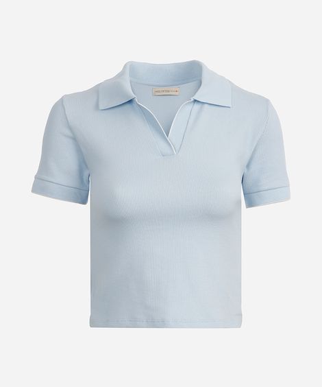 polo de algodão juvenil manga curta bicolor azul