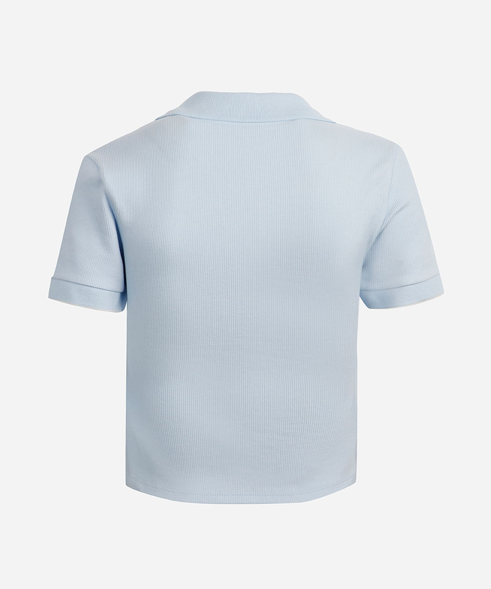 polo de algodão juvenil manga curta bicolor azul
