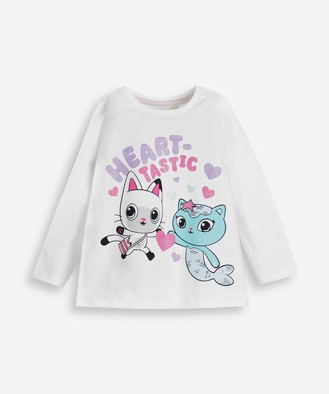 blusa de algodão infantil a casa mágica da gabby com glitter off white