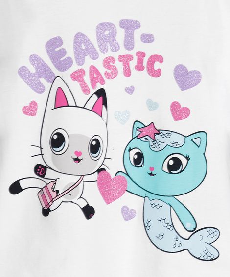 blusa de algodão infantil a casa mágica da gabby com glitter off white