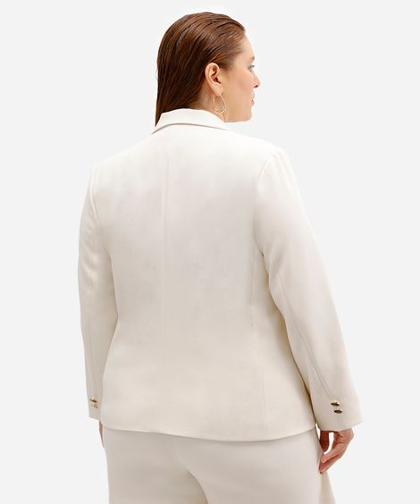 blazer de alfaiataria com ombreiras plus size bege
