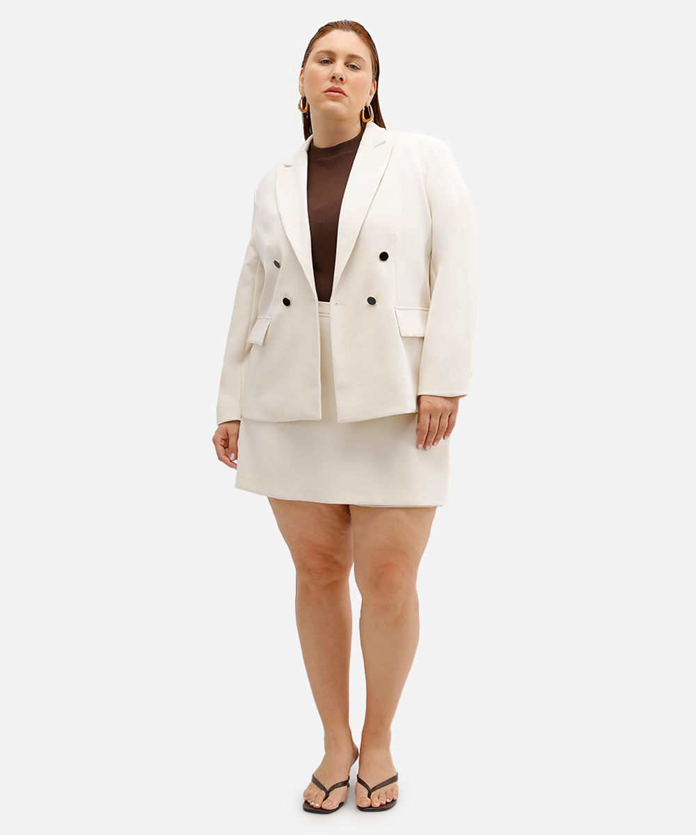 blazer de alfaiataria com ombreiras plus size bege