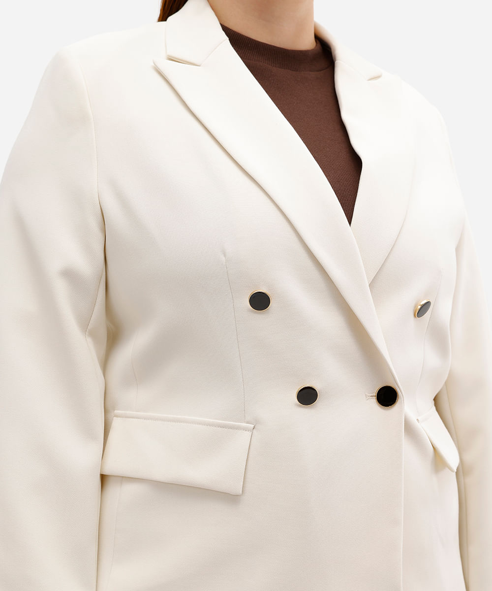 blazer de alfaiataria com ombreiras plus size bege