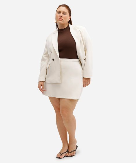 short saia feminino de alfaiataria plus size bege