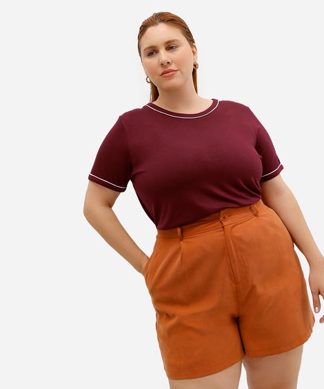 blusa feminina de viscose manga curta plus size vinho