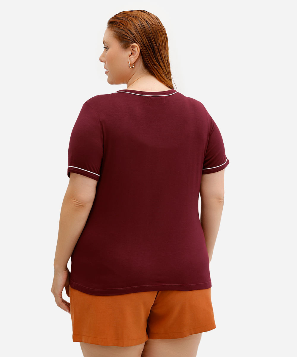 blusa feminina de viscose manga curta plus size vinho