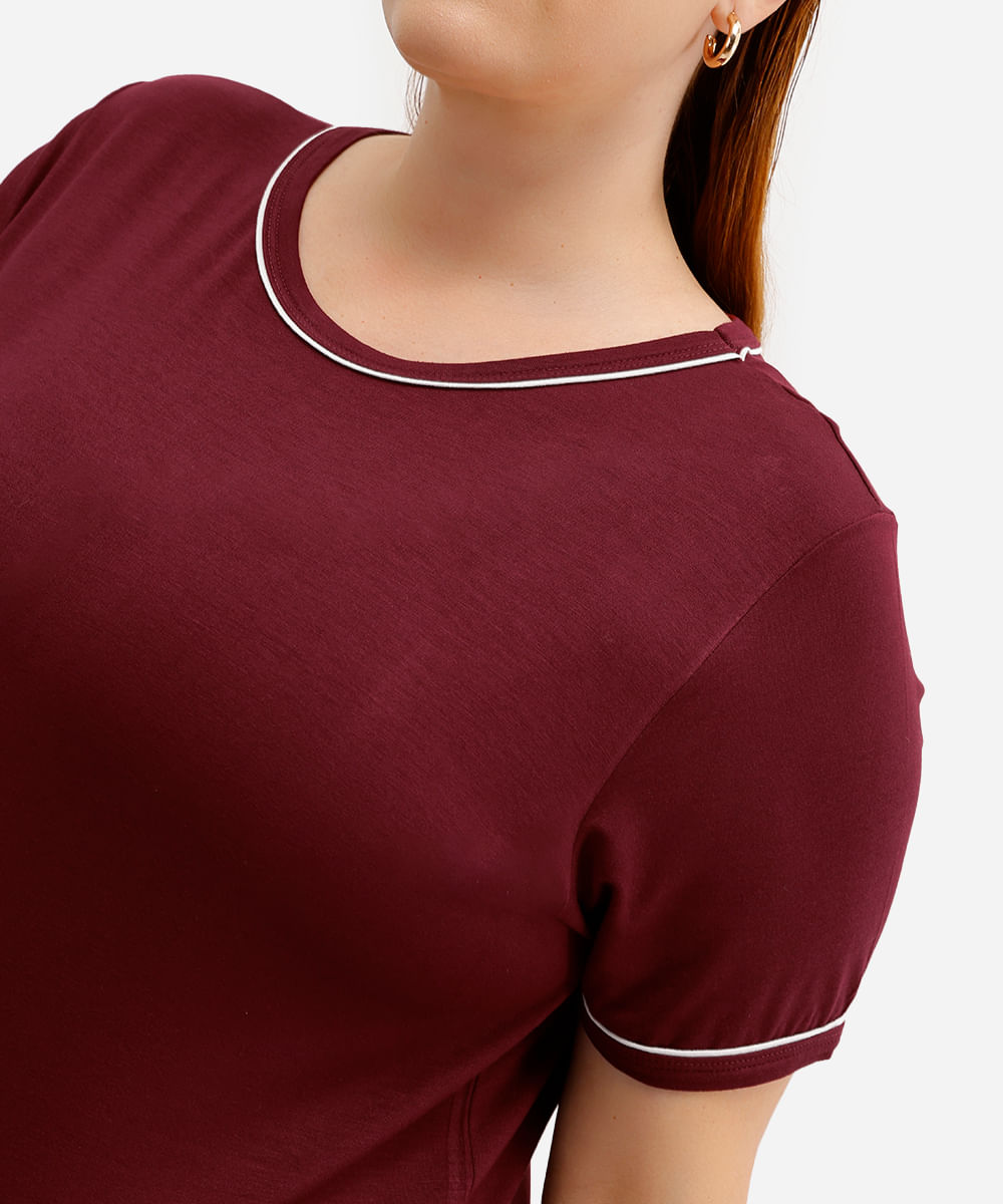 blusa feminina de viscose manga curta plus size vinho