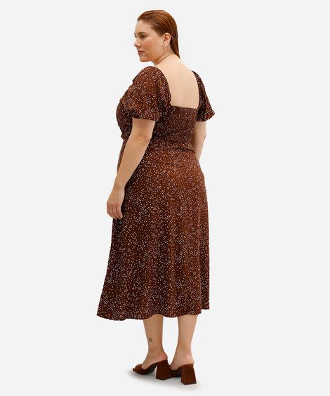vestido midi feminino de viscose poá plus size marrom