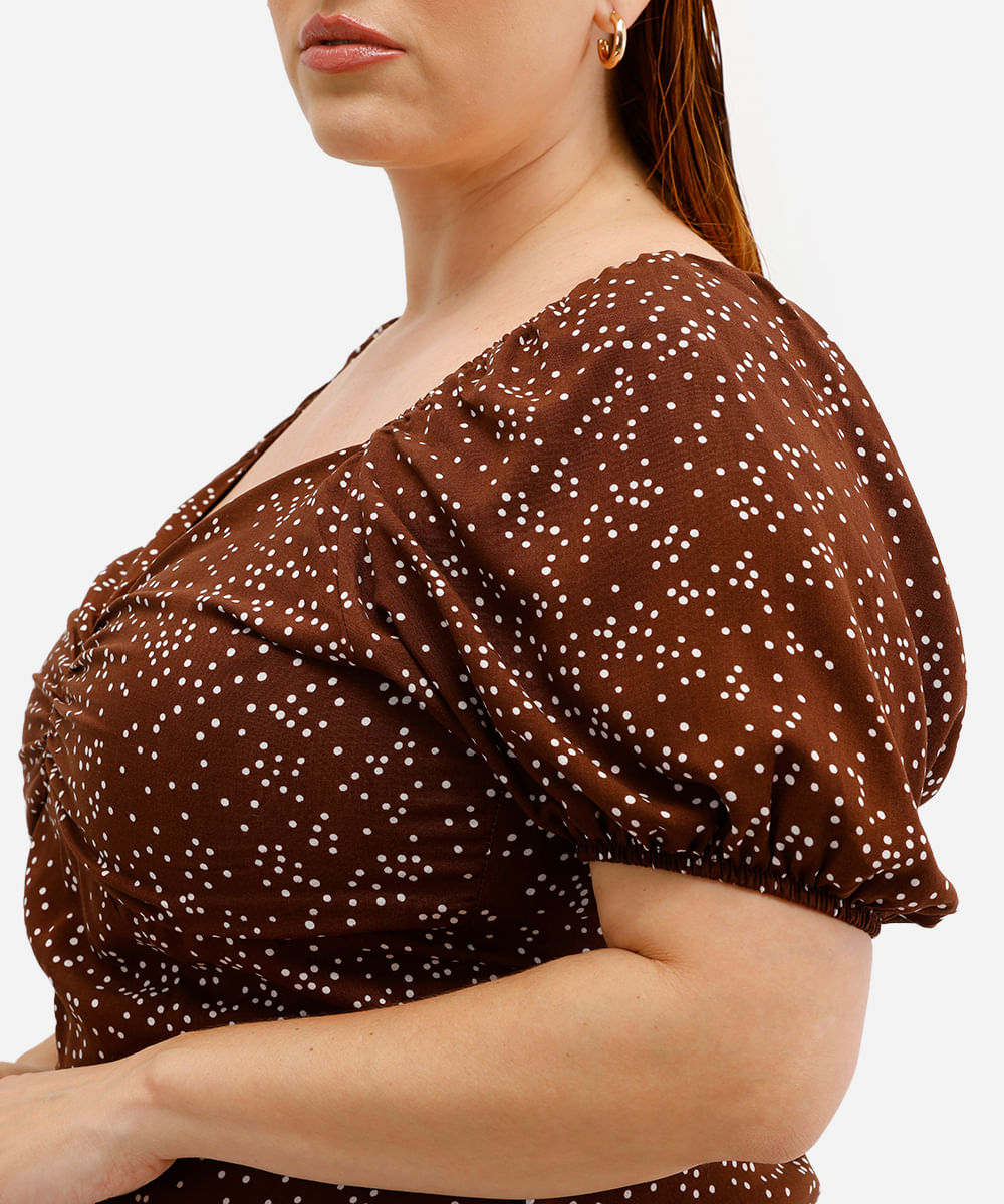 vestido midi feminino de viscose poá plus size marrom